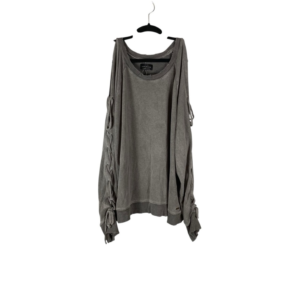 Lucky Brand Gray Cold Shoulder Sweatshirt with Lace-Up Sleeves Size L